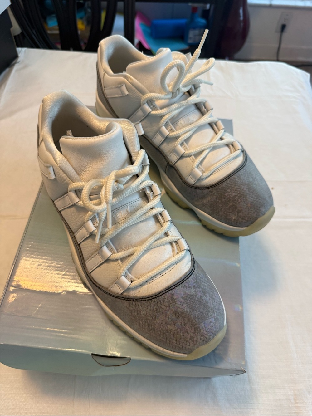 Jordan low 11’s 🔥 White and Gray Snakeskin Low-Top Athletic Sneakers